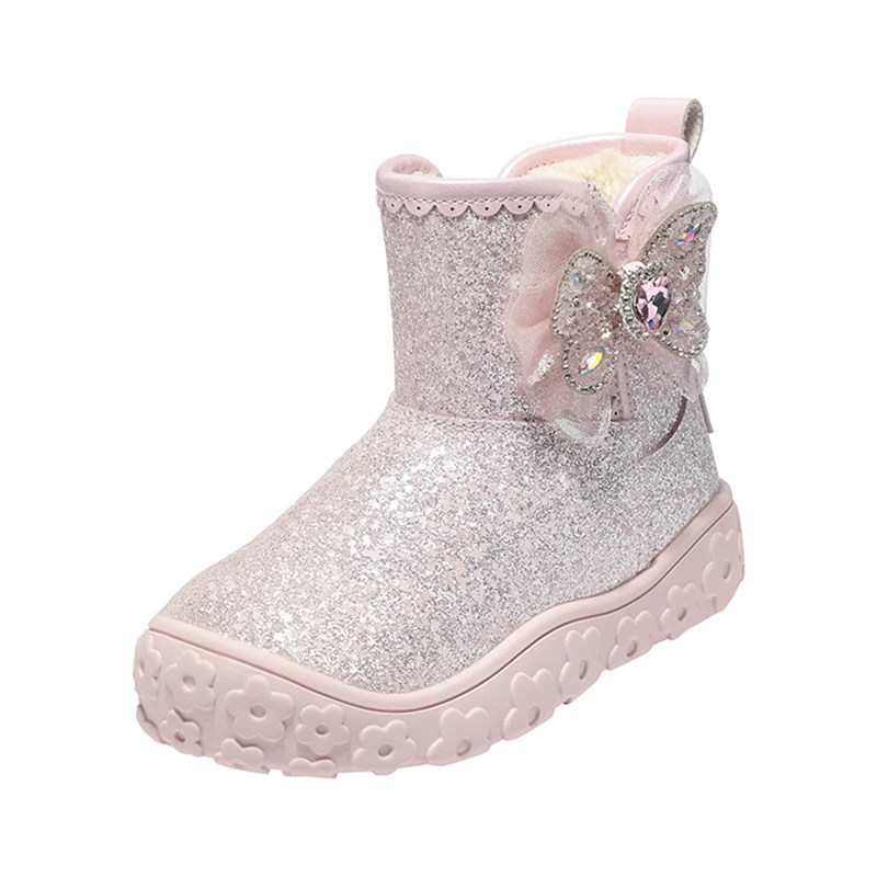 花影丨百丽童鞋女童雪地靴冬季新款加绒儿童水晶公主鞋保暖大棉靴