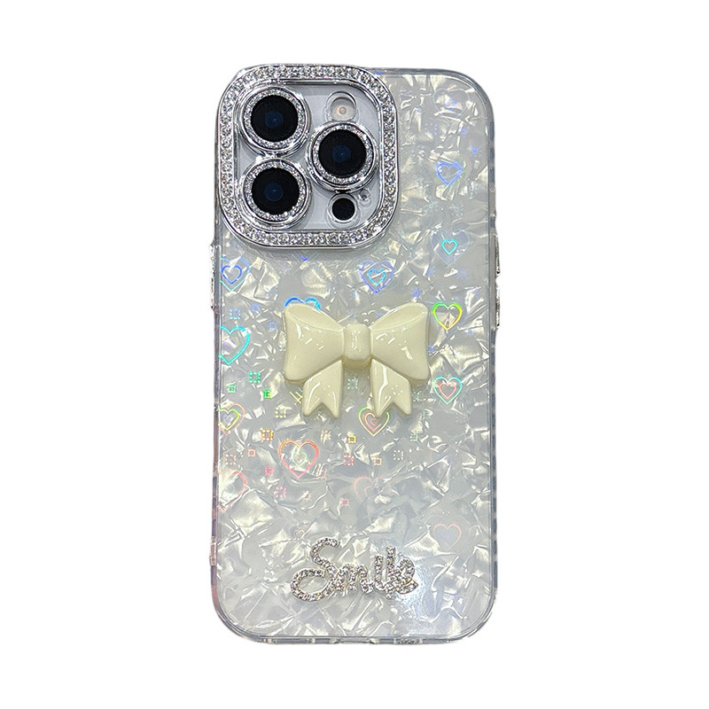 水钻Smile蝴蝶结适用iPhone17Promax精孔全包手机壳苹果16镭射18pro女款14plus创意13软边硬底保护套网红明显