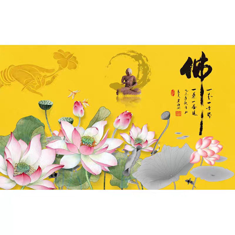 荷花禅意壁纸佛像中式背景墙纸