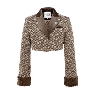 LULUALWAYS我爱露露新款时尚复古高腰毛呢粗纺短款外套