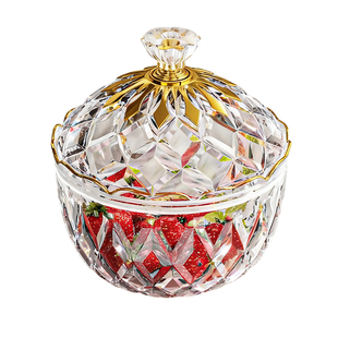 轻奢糖果罐水晶玻璃高颜值零食瓜子水果盘首饰带盖收纳罐透明糖缸