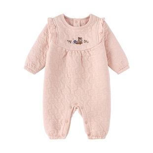 【清仓】babylove婴儿连体衣秋冬季薄夹棉哈衣纯棉女宝宝保暖衣服