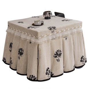 烤火桌子罩套冬天高级中古风电炉取暖桌罩套正方形麻将桌罩烤火被