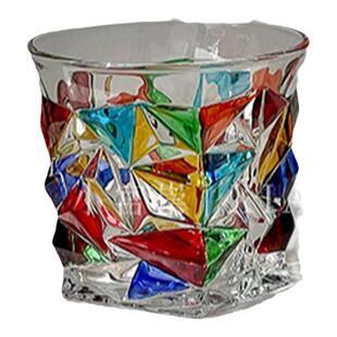 blingbling折射彩虹光中古杯 ins小众手绘玻璃水杯威士忌杯果汁杯