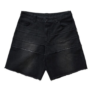 Remedy潮牌破坏流苏拼接休闲五分中裤子夏季美式复古牛仔短裤男