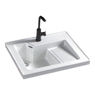 阳台洗衣盆带搓板陶瓷洗衣池右边搓板浴室柜台盆50宽新款侧角排水