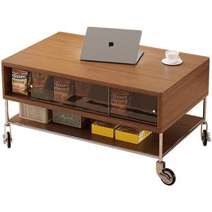 中古风茶几可移动升降小户型客厅家用多功能小推车茶桌实木小桌子