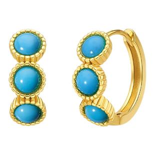 Meluxe美奈银镶嵌绿松石耳饰时尚复古银耳圈轻奢送女友闺蜜礼物