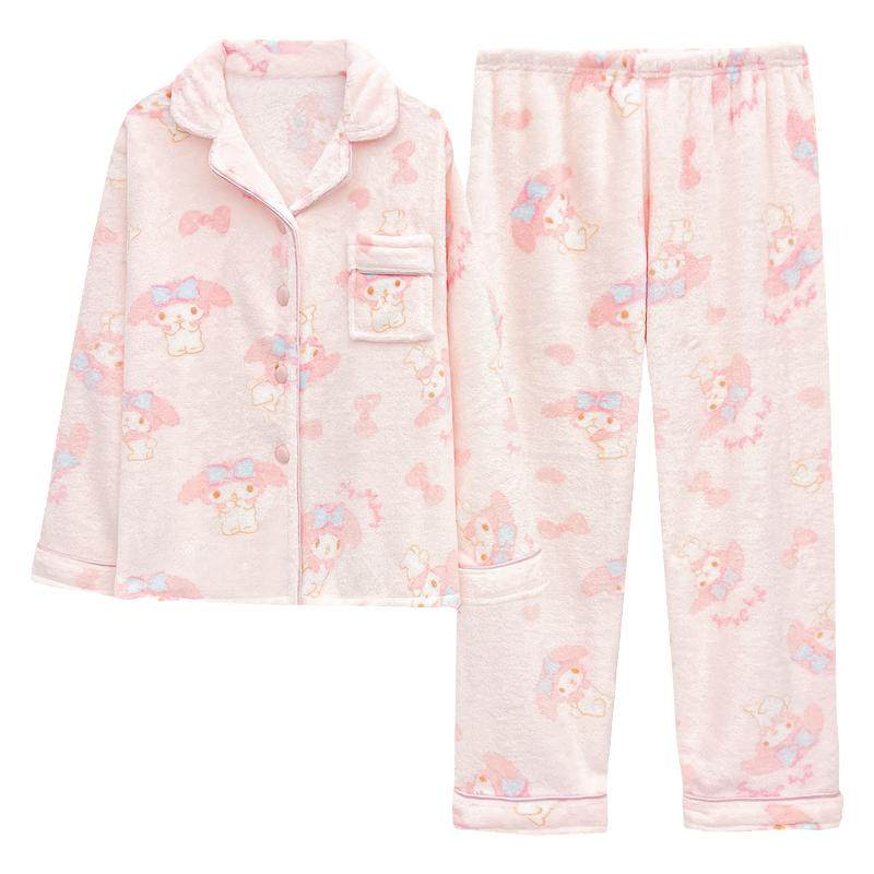 珊瑚绒睡衣女款冬季加厚绒保暖可爱三丽鸥美乐蒂家居服套装秋冬天