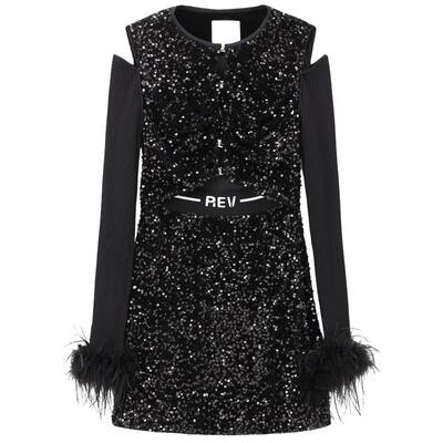 REVAN芮范设计师款高级感亮片丝绒连衣裙RN91101133
