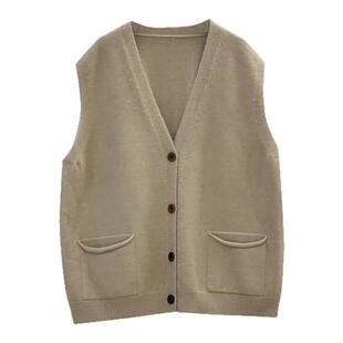 诺初◆孕妇叠穿V领中长款针织马甲春秋新款宽松外穿毛衣背心坎肩