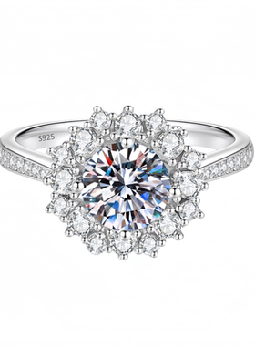 NY纯银S925镀铂金D色莫桑钻钻戒