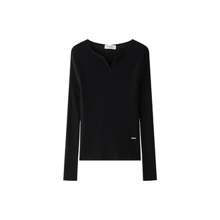 羊织道越橘 100%绵羊毛V领针织衫女秋冬修身内搭毛衣打底衫上衣