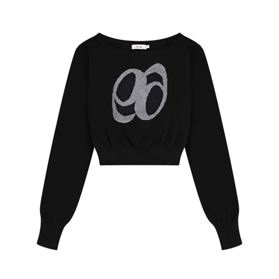 NEW 1/31｜韩系ason甜辣风灰黑色斜肩针织衫修身短款露肩长袖毛衣