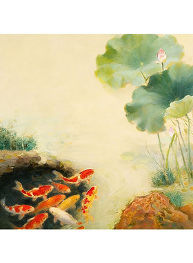 大芬村九鱼聚财纯手绘油画带框