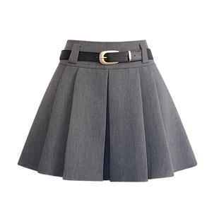 灰色百褶半身裙女裙2025秋季高腰超短裙设计感小个子a字短款裙子