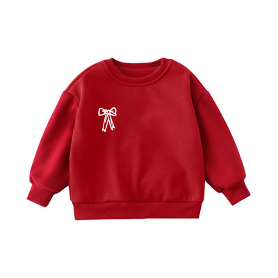 时尚亲子装卫衣加绒酒红色宽松