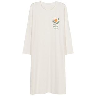 睡裙女士纯棉春秋款长袖外穿休闲中长款睡衣2026新款连衣裙家居服