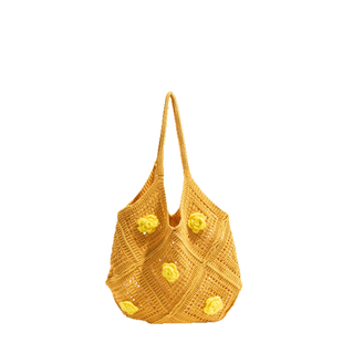 格调studio夏日小清新花朵编织包包日光黄多巴胺针织包手提单肩包