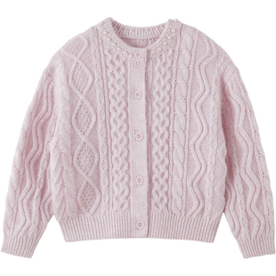 [绵羊毛]马克珍妮女童菱格针织开衫儿童毛衣2025年秋冬新款551878