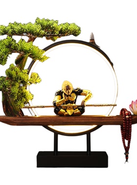 新中式灯圈禅意摆件客厅玄关创意倒流香孙悟空齐天大圣装饰居家摆