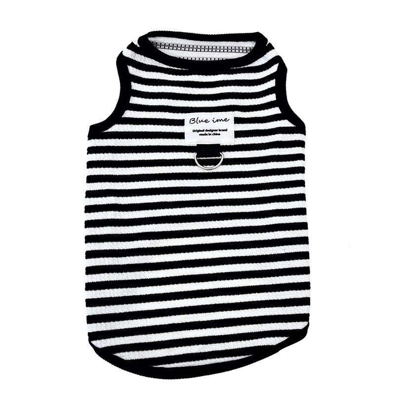 春秋新款宠物狗狗可牵引衣服泰迪比熊中小型犬舒适棉条纹背心