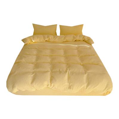 奶油芝士黄四件套全棉双层皱纱