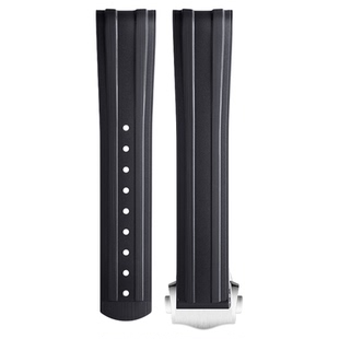 柔软氟橡胶手表带适用欧米茄海马新300 蝶飞男款原装配件折叠扣