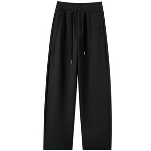 高级感黑色阔腿弯刀卫裤女秋冬厚款垂感显瘦抽绳休闲镰刀直筒长裤