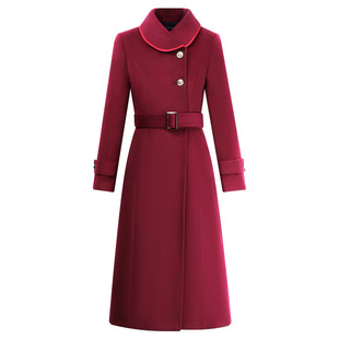 冬季高端红色礼服呢子外套中长款毛呢大衣经理销售工作服正式场合