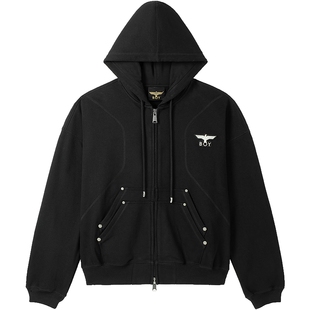 BOYLONDON春季男女同款潮牌绣花时尚长袖连帽开衫卫衣外套N06018