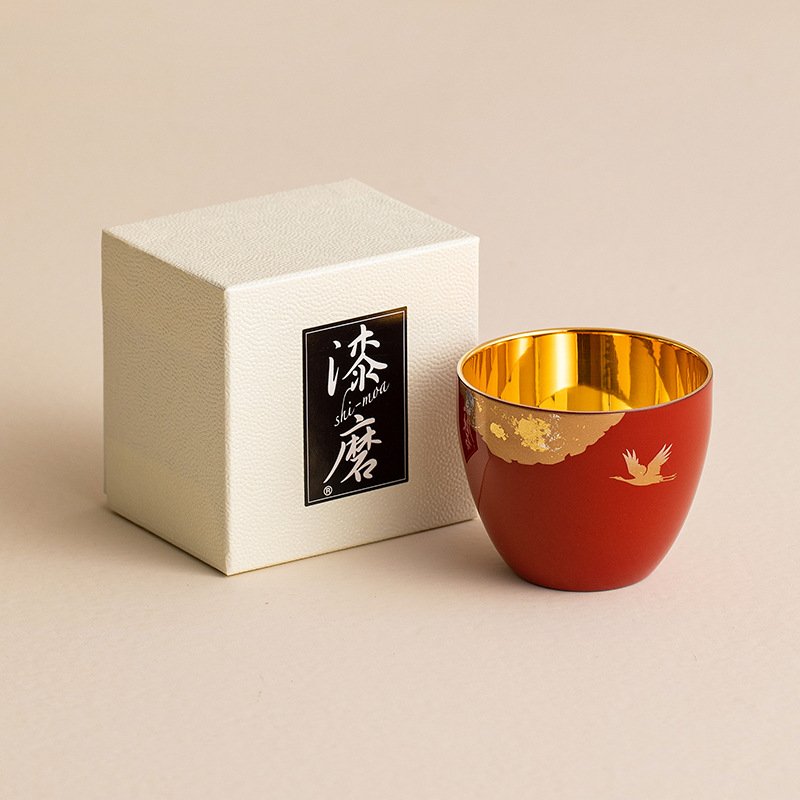 日本进口前重漆器匠师日式手工茶杯品茗杯高端结婚礼物雅鹤酒杯子