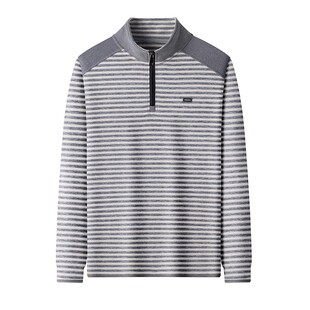 双面绒春秋男士磨毛卫衣半拉链立领条纹长袖T恤休闲百搭上衣潮流