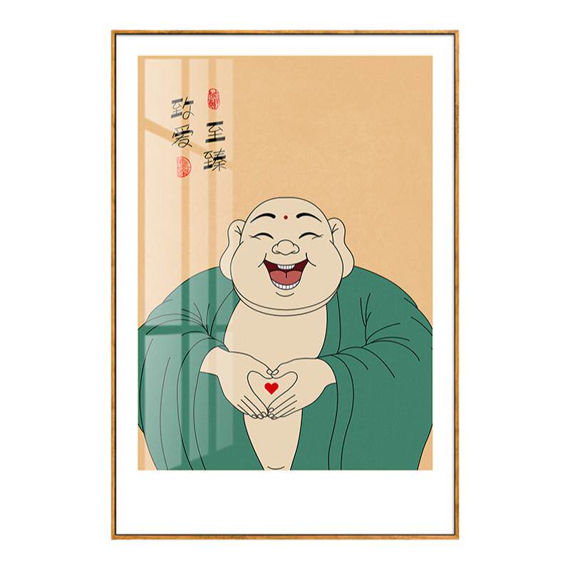 笑口常开佛系禅意挂画客厅餐厅饭厅茶室装饰画玄关走廊过道墙壁画