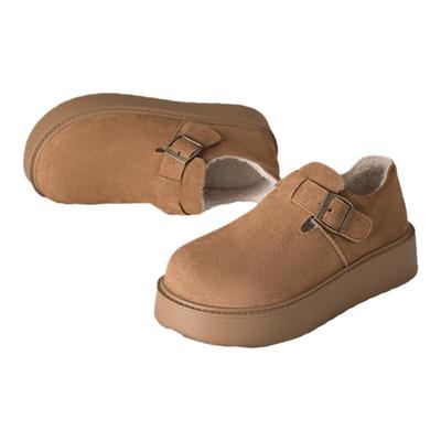 达芙妮勃肯鞋女秋冬2025新款厚底真皮全包加绒棉鞋松糕低帮雪地靴