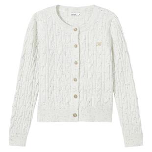 热风2025年冬季新款女士复古绞花针织开衫低圆领通勤风直筒型