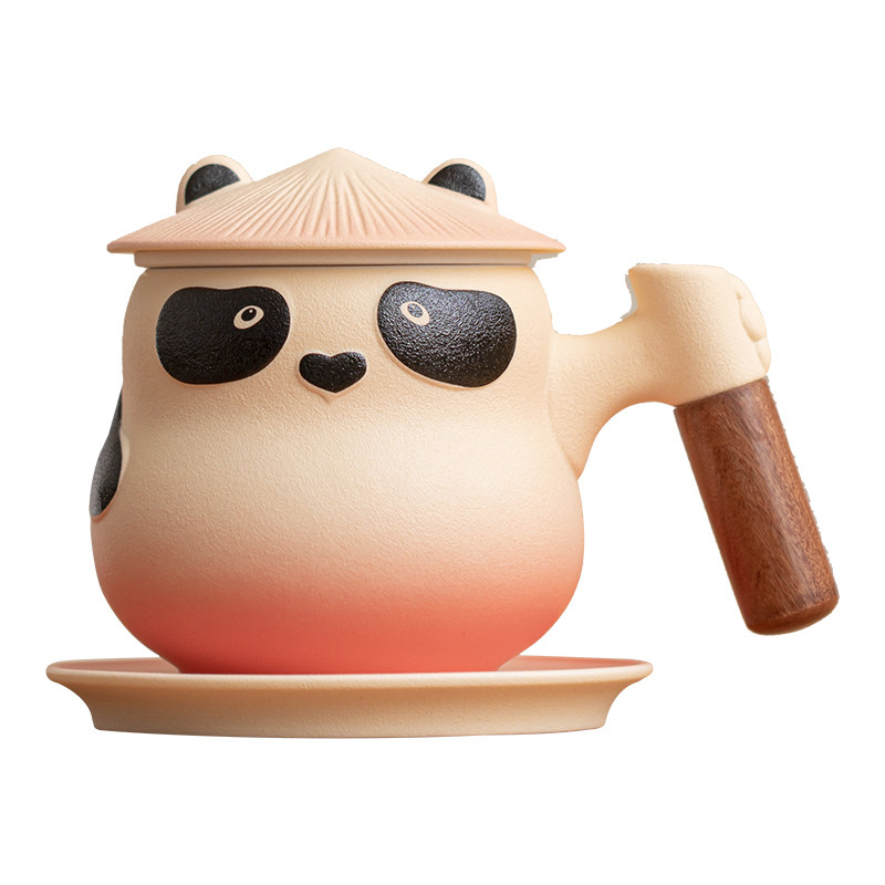 熊猫文创泡茶杯陶瓷茶水分离带盖过滤马克杯创意定制刻字生日礼物