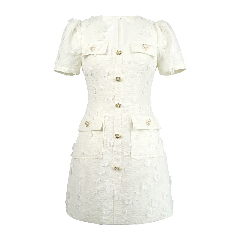 轻奢名媛风小个子显高a字连衣裙女装气质显瘦高级感白色V领短裙