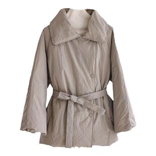 雾岛观雪/奶茶灰超好看冬装棉服保暖外套收腰绑带羽绒服女款冬季