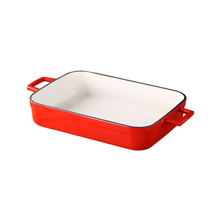 日式长方形珐琅烤盘纯色空耳多人商用烤盘双耳多功能家用烤鱼盘