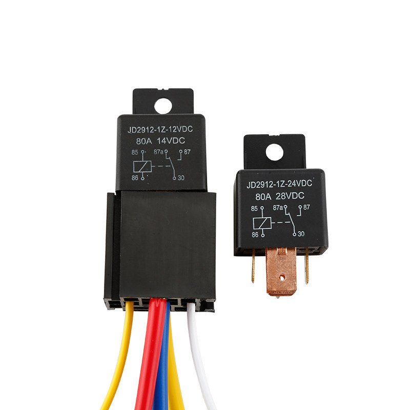 80A大功率紫铜汽车继电器宽脚12V/24V车改带插座4脚5脚通用继电器
