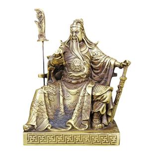 纯铜关公坐像 坐关公铜像 黄铜关羽铜像看书关公像摆件客厅桌面