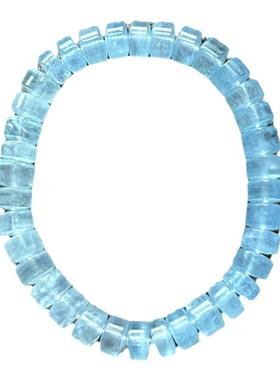 正品天然海蓝宝手串宝石车轮珠盘珠手链原矿蓝色冰透渐变珠宝手镯