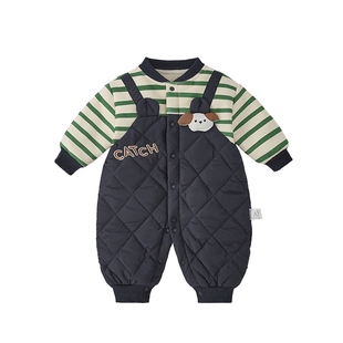 [抗菌远红外]宝宝连体衣秋冬男宝爬服夹棉假两件连身衣婴儿外出服