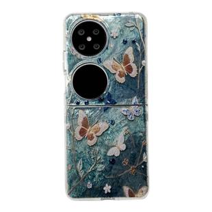 ins小众蝴蝶油画适用华为pocket2手机壳P50pocke折叠屏Pura X网红华为nova Flip女款新手提链条保护壳斜挎潮