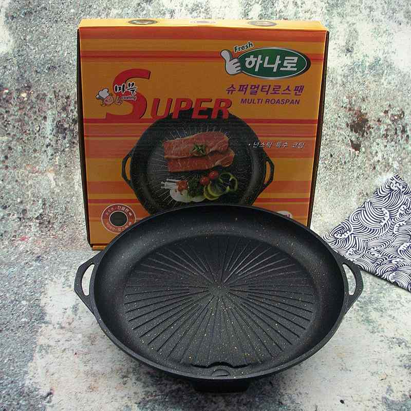 韩式卡式炉烤盘不家盘用户锅麦饭石外涂层便捷烤肉粘烤肉烧烤炉色