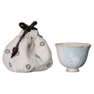 景德镇纯手工手捏花口女主人杯松针釉蓝橙窑变品茗杯单杯送人茶具