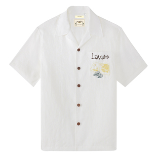 【法国100%亚麻】CULTUM夏季古巴领衬衫男短袖刺绣度假休闲上衣