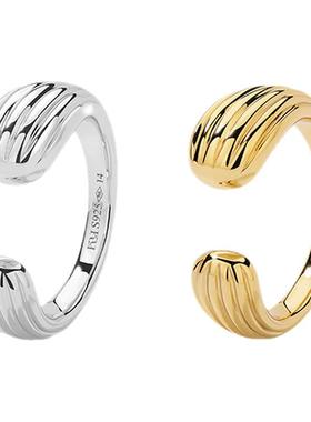 【圣诞礼物】KKLUE银条纹水滴开口戒精致优雅经典日常通勤高级