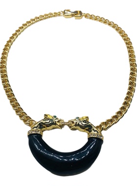 西洋风饰品设计黑色珐琅釉豹子吊